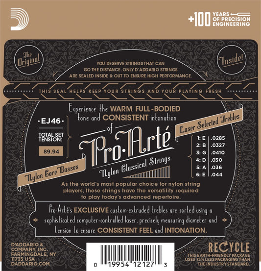 D'Addario strengesett klassisk gitar EJ46, Hard Tension. Pro Arte Nylon Core
