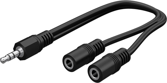 Wentronic 3.5 mm Audio Y Cable Adapter, 1x Male to 2x Female Stereo