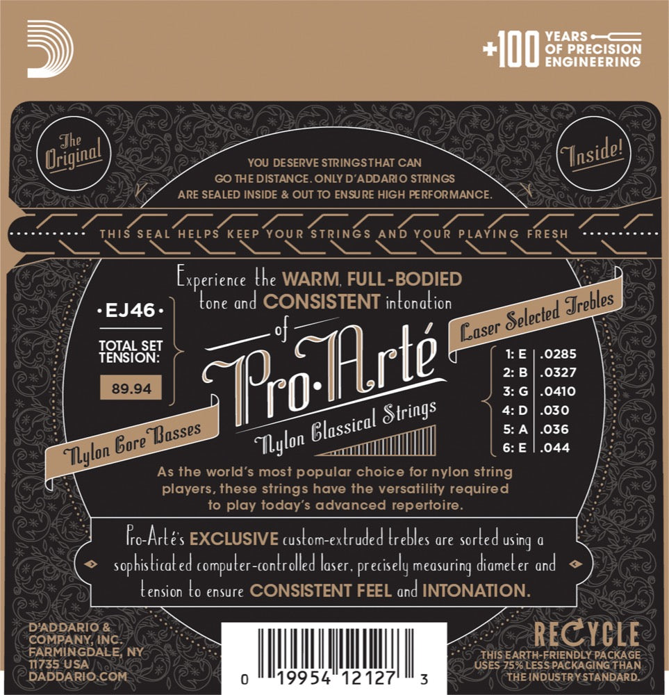 D'Addario strengesett klassisk gitar EJ46, Hard Tension. Pro Arte Nylon Core