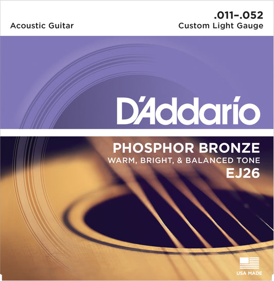 D'Addario strengesett akk.gitar - EJ26 Custom Light 011 - 052 phosphor bronze