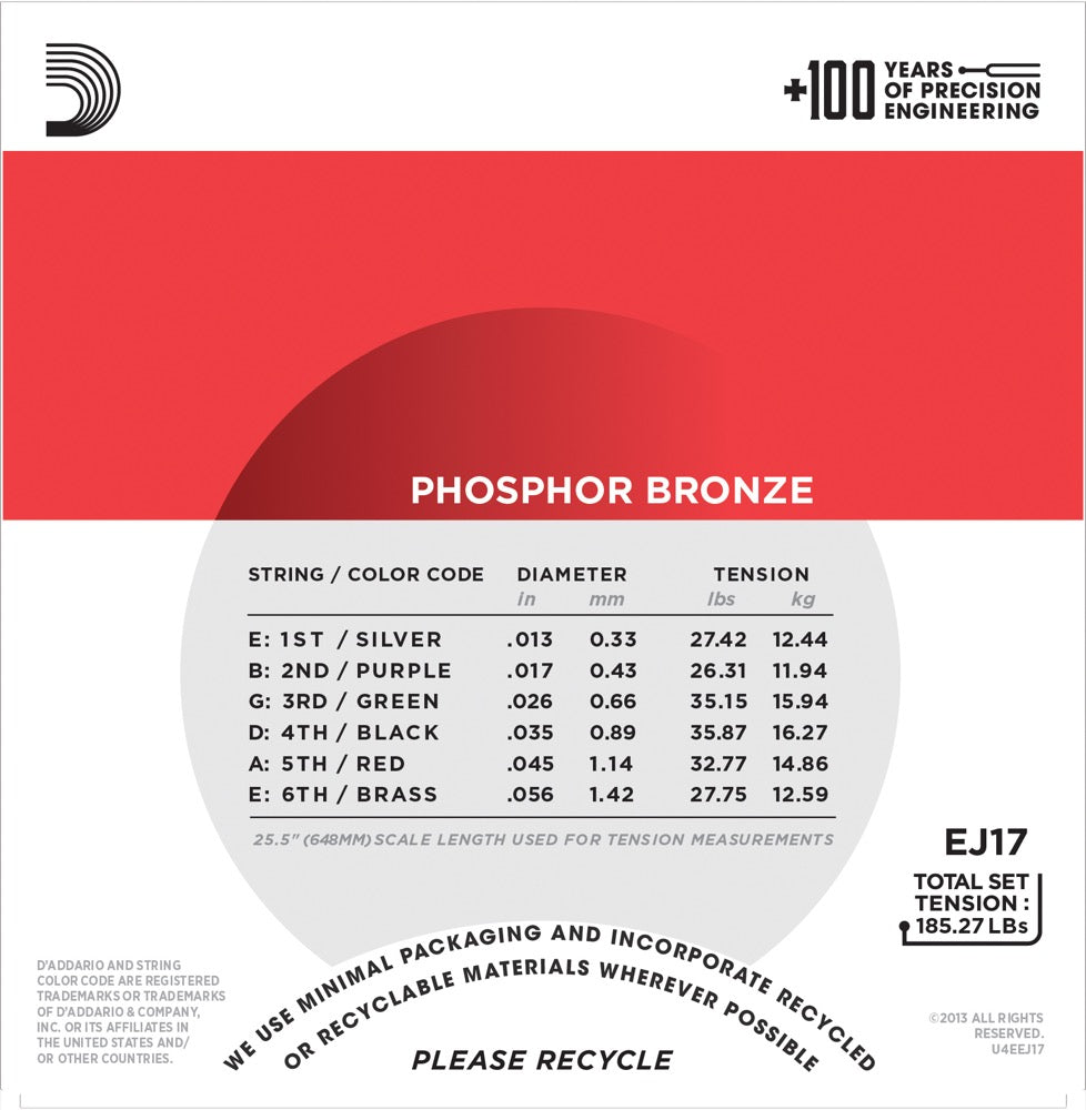 D'Addario strengesett akk.gitar - EJ17 Medium 013 - 056 phosphor bronze