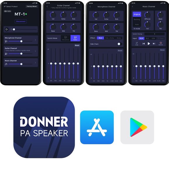 Donner MT-1 aktiv høyttaler - Oppladbart batteri – opptil 6 timers bruk