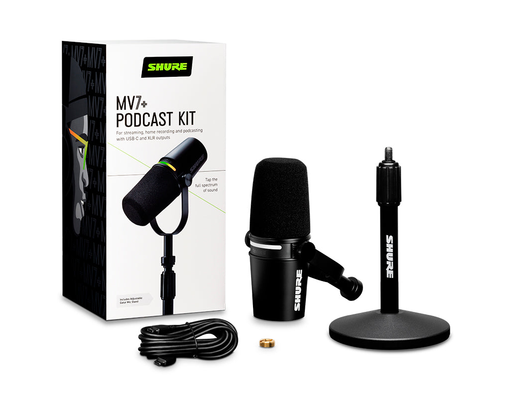 Shure MV7+-K-BNDL vokalmikrofon med XLR/USB-C + GATOR skrivebordsstativ