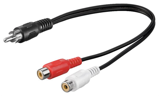 Wentronic Audio Y Cable Adapter, 1x Stereo RCA Male to 2x RCA Female